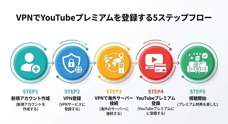 VPNでYouTubeプレミアムを登録する手順【5STEP】