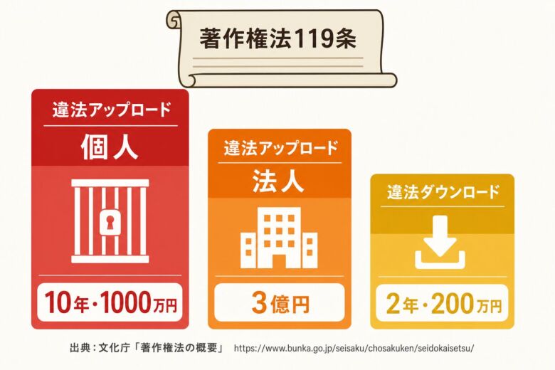 映画違法サイトを使うと適用される法律と罰則